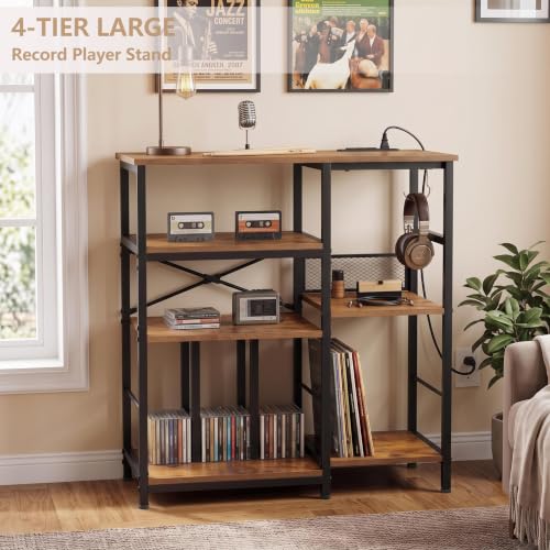 Record Player Stand with 300+ Vinyl Storage Shelves, Rustic Brown, view 5