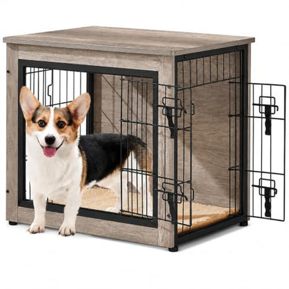 27.5in Wooden Dog Crate Furniture w/Cushion for Small Dogs, Gray, view 2