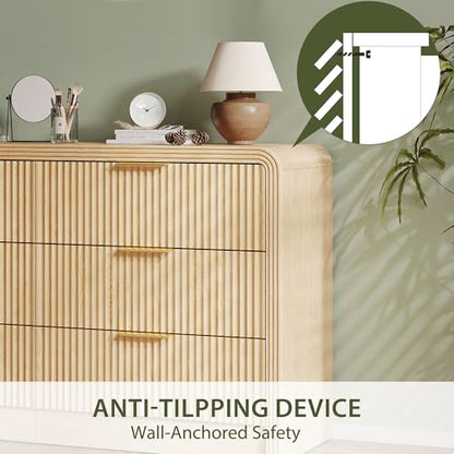 55" W Fluted 6-Drawer Dresser for Bedroom,Natural Oak, view 7