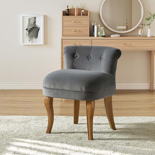 Velvet Vanity Stool with Low Back, Grey