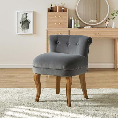 Velvet Vanity Stool with Low Back, Grey