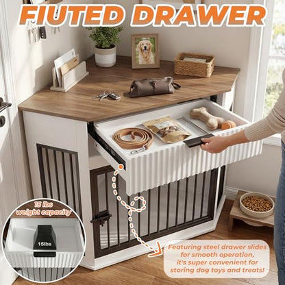 44.6'' Corner Dog Crate Furniture with Fluted Drawer, view 5
