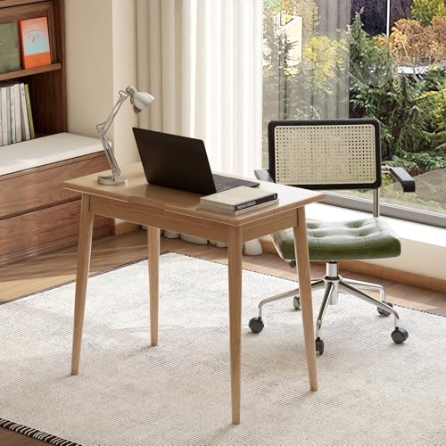100% Solid Oak Wooden Desk Home Office Desk Mid Century Modern Writing Computer Desk with Drawer for Home Office 31"