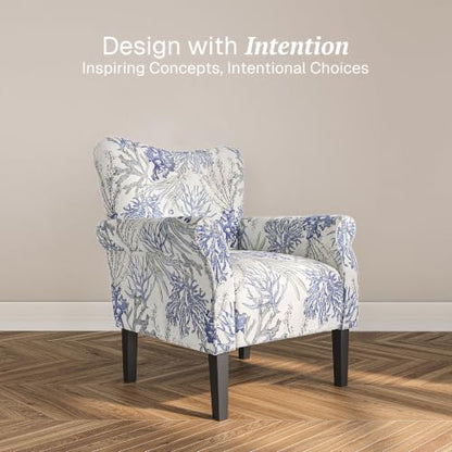 Modern Accent Chair for Living Room, High Back Linen Armchair with Wooden Legs, view 5