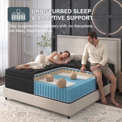 Twin Mattress 14inch,Twin Size Hybrid Mattress in a Box,Black, view 4