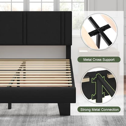 Queen Platform Bed Frame, Fabric Upholstered Queen Bed Frame, view 6