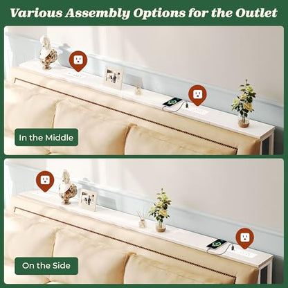 5.7 Inch Narrow Console Table with Outlet, Sofa Tables, Total Length 78.8'', Behind Couch Table, Long Entryway Tables with Charging Station, for Living Room, White