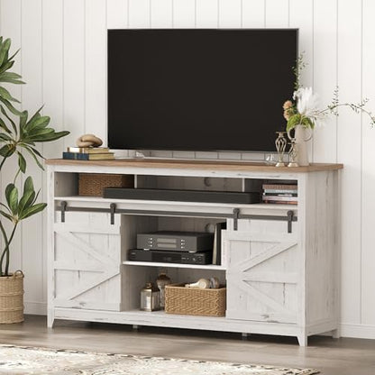 Farmhouse TV Stand for up to 65" TV, Entertainment Center with Ajustable Shelves, view 2