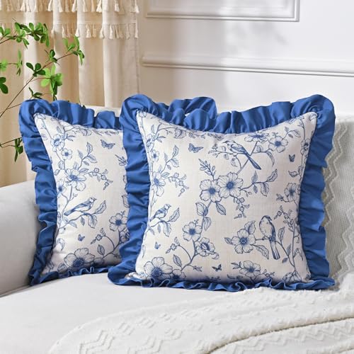 Floral Linen Throw Pillow Covers 18x18 Inches Set of 2, view 2