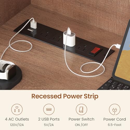 Farmhouse L Shaped Office Desk with Drawers, 61” Computer Desk with Storage Shelves and Power Outlet, Corner Gaming Desk with LED Light and Display Cabinet for Home Office, Light Brown