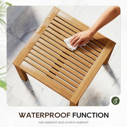 3-piece Patio Furniture Set Acacia Wood Patio Bistro Set Outdoor Chat Conversation Table Chair Set Wood Chat Set with Water Resistant Cushions and Coffee Table Chairs for Beach Backyard Garden