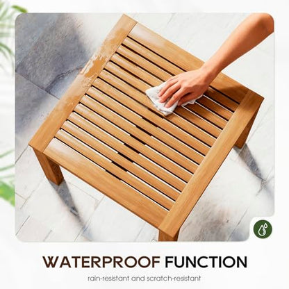 3-piece Patio Furniture Set Acacia Wood Patio Bistro Set Outdoor Chat Conversation Table Chair Set Wood Chat Set with Water Resistant Cushions and Coffee Table Chairs for Beach Backyard Garden