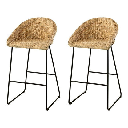 Landrine Water Hyacinth Bar Stools - 2 Piece Set - Bohemian Design, Natural Rattan - Easy Assembly - Ideal for Kitchen, Home Bar (BC1130832)