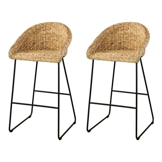 Landrine Water Hyacinth Bar Stools - 2 Piece Set - Bohemian Design, Natural Rattan - Easy Assembly - Ideal for Kitchen, Home Bar (BC1130832)