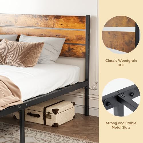 Full Size Platform Bed Frame with Wooden Headboard and Footboard, view 6