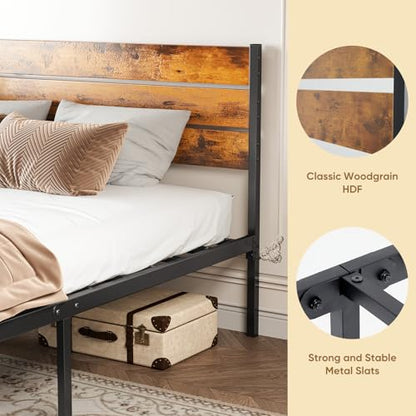 Full Size Platform Bed Frame with Wooden Headboard and Footboard, view 6