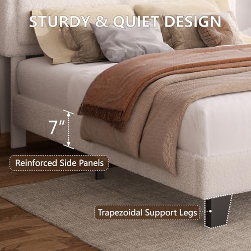 Queen Size Bed Frame, Upholstered Platform Bed Frame with Adjustable Headboard, view 7