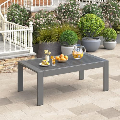 Outdoor Furniture Patio Coffee Table, Rectangle Outdoor Coffee Table, All-Weather Patio Metal Coffee Table for Balcony, Garden, Deck, Backyard, Grey