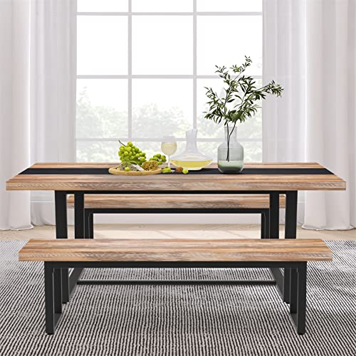 59" Farmhouse Dining Bench Pair 2, Wooden Bench Seat Kitchen Table, Brown, view 3