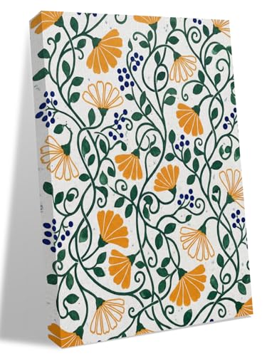 NuYeBiofx Boho Botanical Flowers Art Canvas Wall Art Prints,40"x28" Framed Picture Artwork Teal Orange Cream Plants Printed Canvas Oil Painting for Living Room Bedroom Office,Ready to Hang