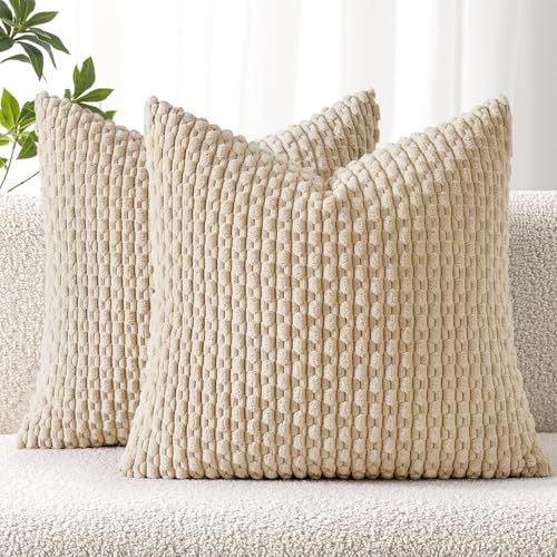 Pack of 2 Decorative Throw Pillow Covers 18x18 Inch Soft Boho Striped Textured, view 2