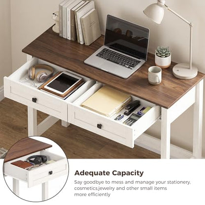 Farmhouse Writing Desk with Drawer, 40 Inch Wooden Small White Desk, view 4
