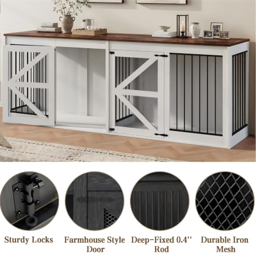 94in Double Dog Crate Furniture, Dog Kennel TV Stand, White, view 6