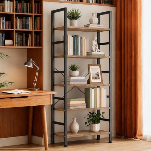 5 Tier Bookshelf, Free Standing Bookcase with Open Storage Shelves, view 3