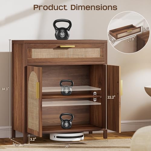 Rattan Buffet Cabinet with Storage Set of 2, view 3