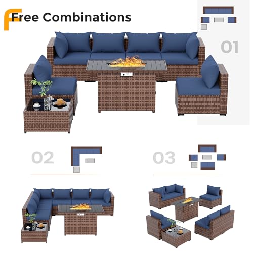Patio Furniture Set with Fire Pit Table, 8-Piece Wicker Patio Set, view 4