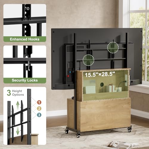 Rolling TV Stand with Mount for 32-75 Inch, Wood, view 6