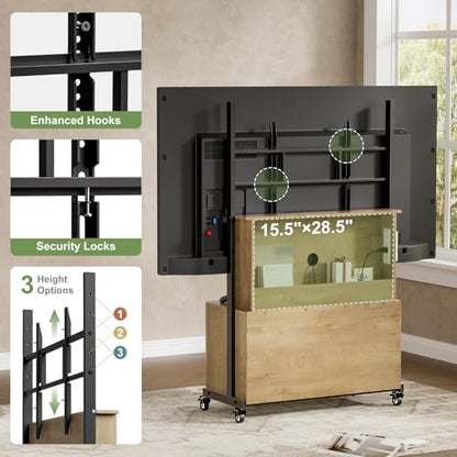 Rolling TV Stand with Mount for 32-75 Inch, Wood, view 6