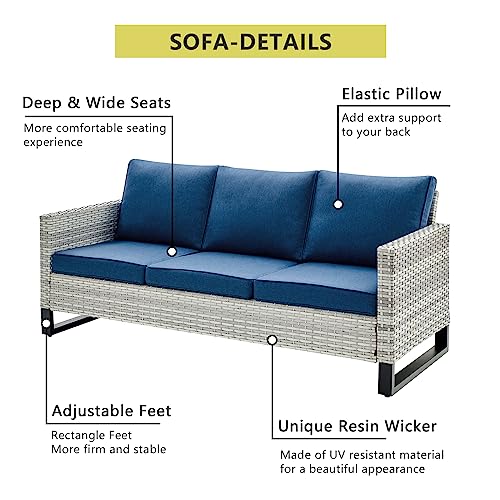 7 Piece Patio Furniture Set Outdoor Sectional Sofa,High Back Patio Swivel Glider Chairs with Ottomans Coffee Table for Porch,Garden,Backyard…
