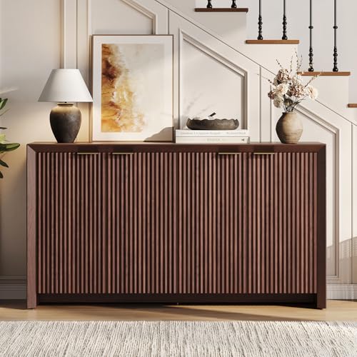 Modern Fluted Sideboard Buffet Cabinet with Storage, Dark Walnut, view 4