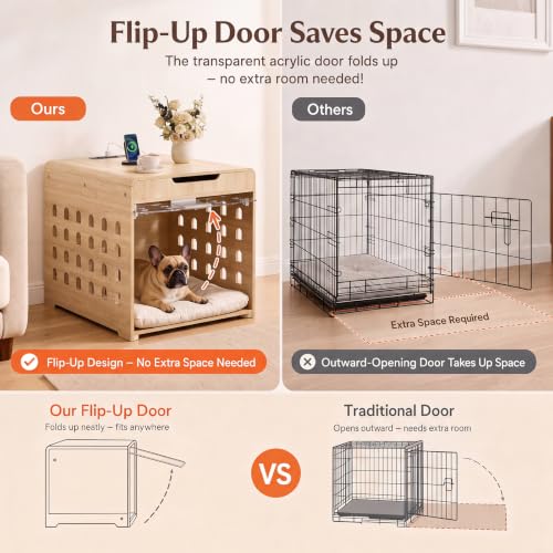Modern Dog Crate Furniture Wooden Kennel with Charging Station End Table, view 5