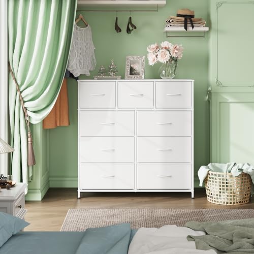 Tall Dresser for Bedroom, 9 Drawer Chest of Drawers, White, view 5