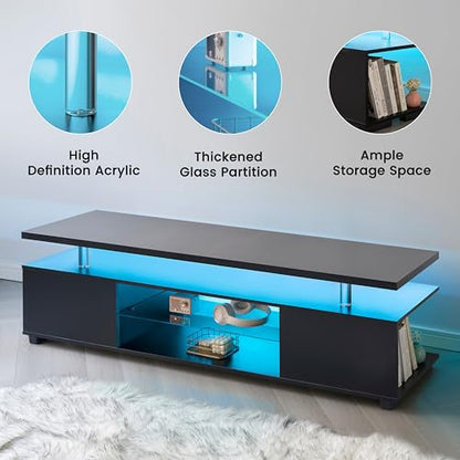 TV Stand for 70 Inch TV LED Gaming Entertainment Center Media Storage Console Table with Large Side Cabinet for Living Room Black
