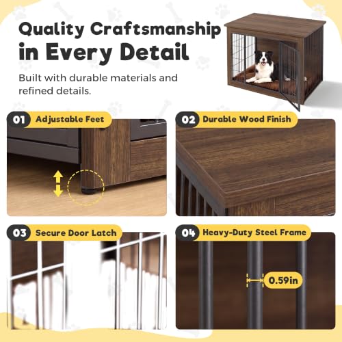3-in-1 Wooden Dog Crate Furniture, Side Table & Kennel with Cushion, view 5