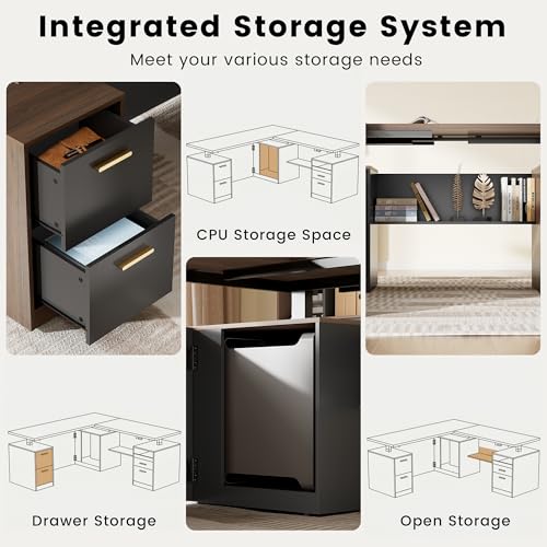 71" L Shaped Electric Standing Desk with 5 Drawers & CPU Storage, view 5