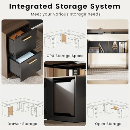 71" L Shaped Electric Standing Desk with 5 Drawers & CPU Storage, view 5