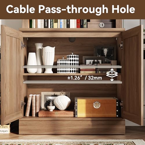 72 in Tall Bookshelf 5 Tier Bookcase with Adjustable Shelves, Oak Book Shelf with Storage Cabinet, Wood Freestanding Display Bookshelves for Home Office，Bedroom, Living Room