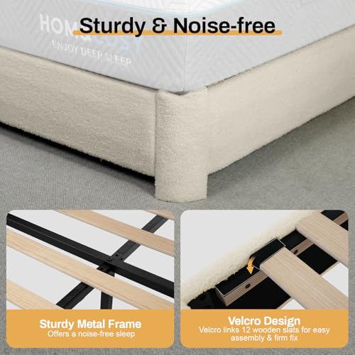 Soft Upholstered Cloud Bed Frame with Rounded Corners, Adjustable Headboard, view 6