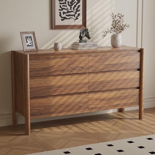 47.2" Wide Walnut 6 Drawer Dresser for Bedroom with Solid Wood Legs, view 7