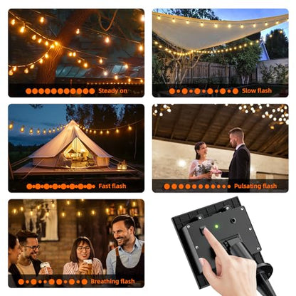 100FT Solar Outdoor String Lights, USB Charging & Solar Powered, IP65 Waterproof Shatterproof Edison Hanging LED Lights for Patio Garden Porch Fence Camping Party