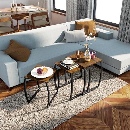 Nesting Tables, Vintage Side End Tables Living Room, Coffee Snack Table Set of 3, view 5