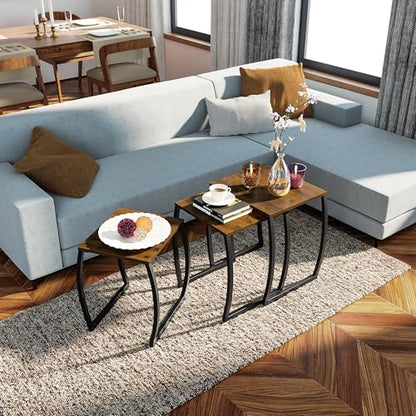 Nesting Tables, Vintage Side End Tables Living Room, Coffee Snack Table Set of 3, view 5