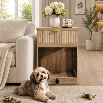 Grey Dog Crate End Table Wooden Kennel Furniture for Small Dogs, view 2