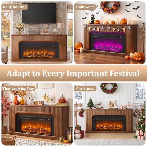 70" Fluted Fireplace TV Stand with 42'' Electric Fireplace, Walnut, view 7