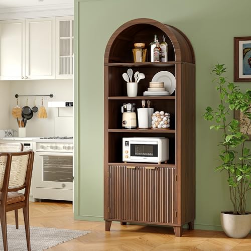 Arched Bookshelf, 6-Tier Storage Arched Cabine, Walnut, view 7