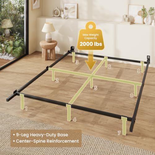 7 Inch Metal Bed Frame, 9-Leg Box Spring Base, Black, Full, view 5